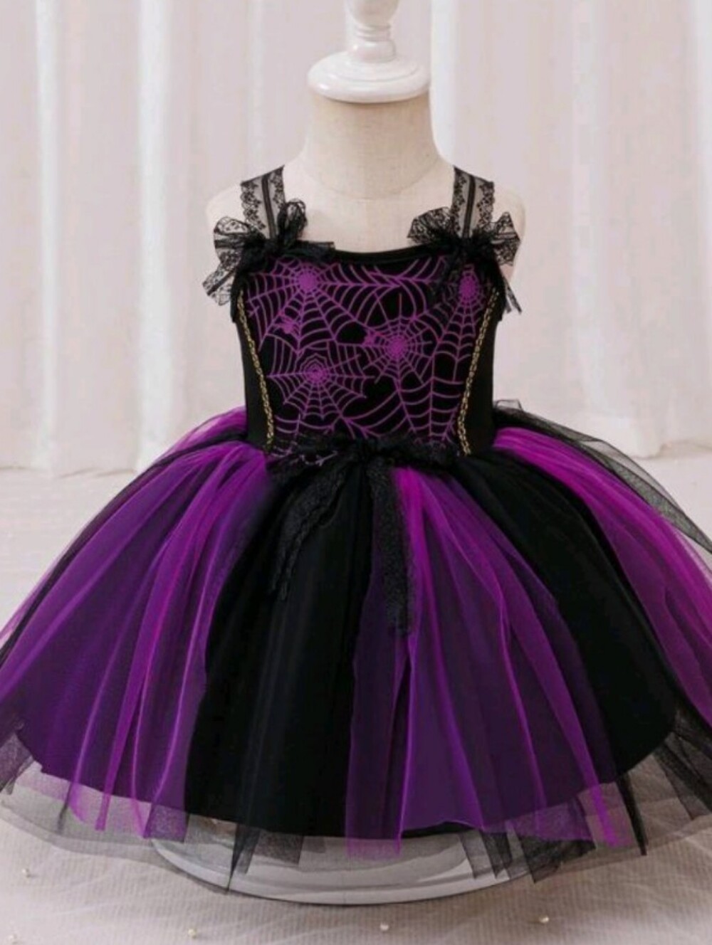 Purple & Black Spiderweb Tulle Halloween Costume Dress for Kids
